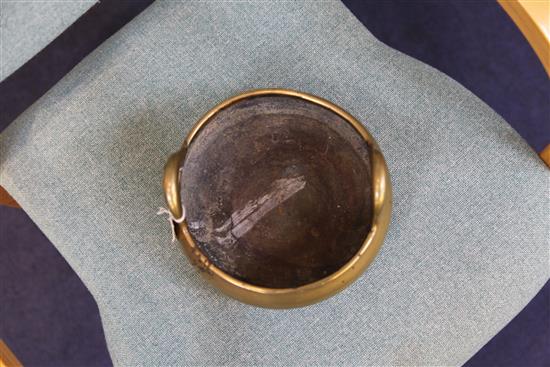 A large Chinese bronze tripod censer, Ding, Xuande six character mark, probably 18th / 19th century, diam. 20.5cm, weight 2030g.